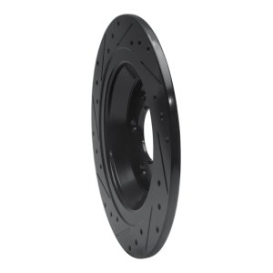 Ford Mustang Brake Rotor (1) - Rear Right - R1 Concepts - Drilled & Slotted - Black - `15-`23